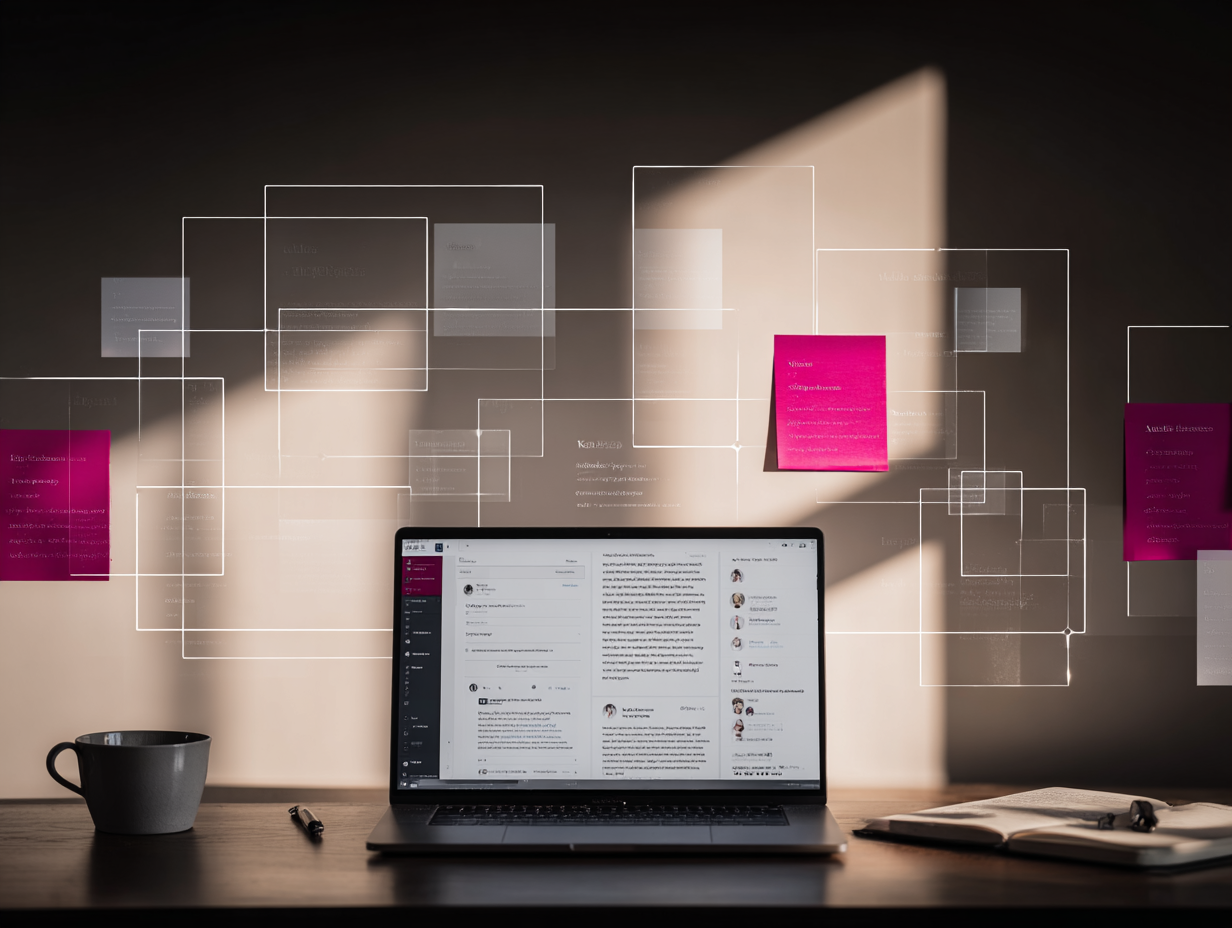 Visual concept of AI trust signals forming credibility links between social media content, human authors, and AI systems.