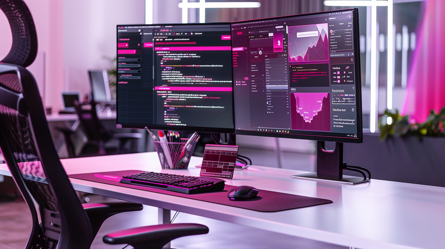 AI buyer research running on three monitors in an empty office at night — the evaluation already underway before any vendor enters the room.